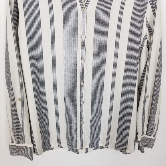 Orvis Women's Long Sleeve Linen Blend Top Blouse Size XL Striped White Blue - Picture 3 of 7